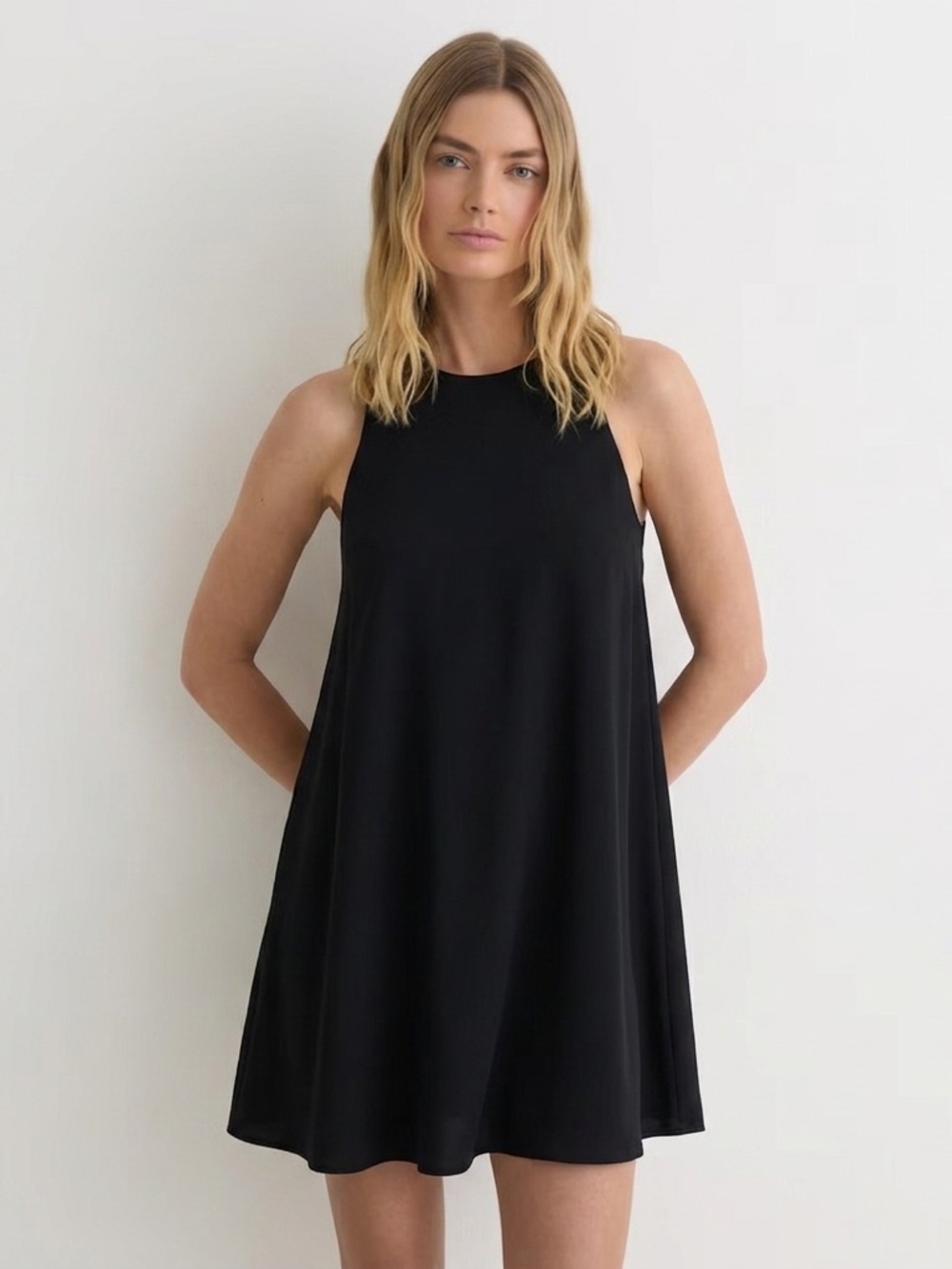 ZARA Black Sleeveless Flowi Mini Shift Dress Size XL Minimalist Capsule Wardrobe